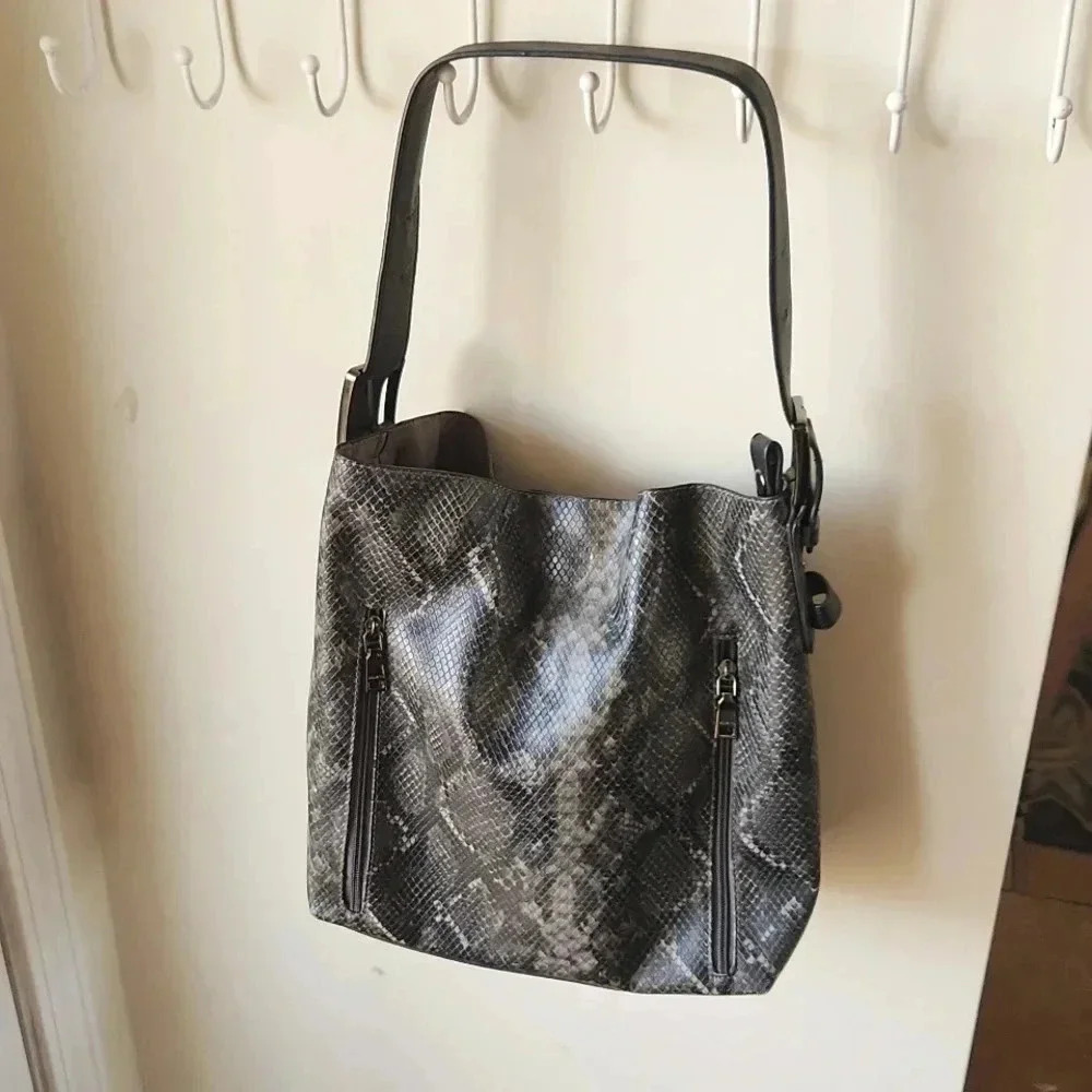 Alexa Python Snake‎ Hobo Bag Adjustable Strap Black Gray
